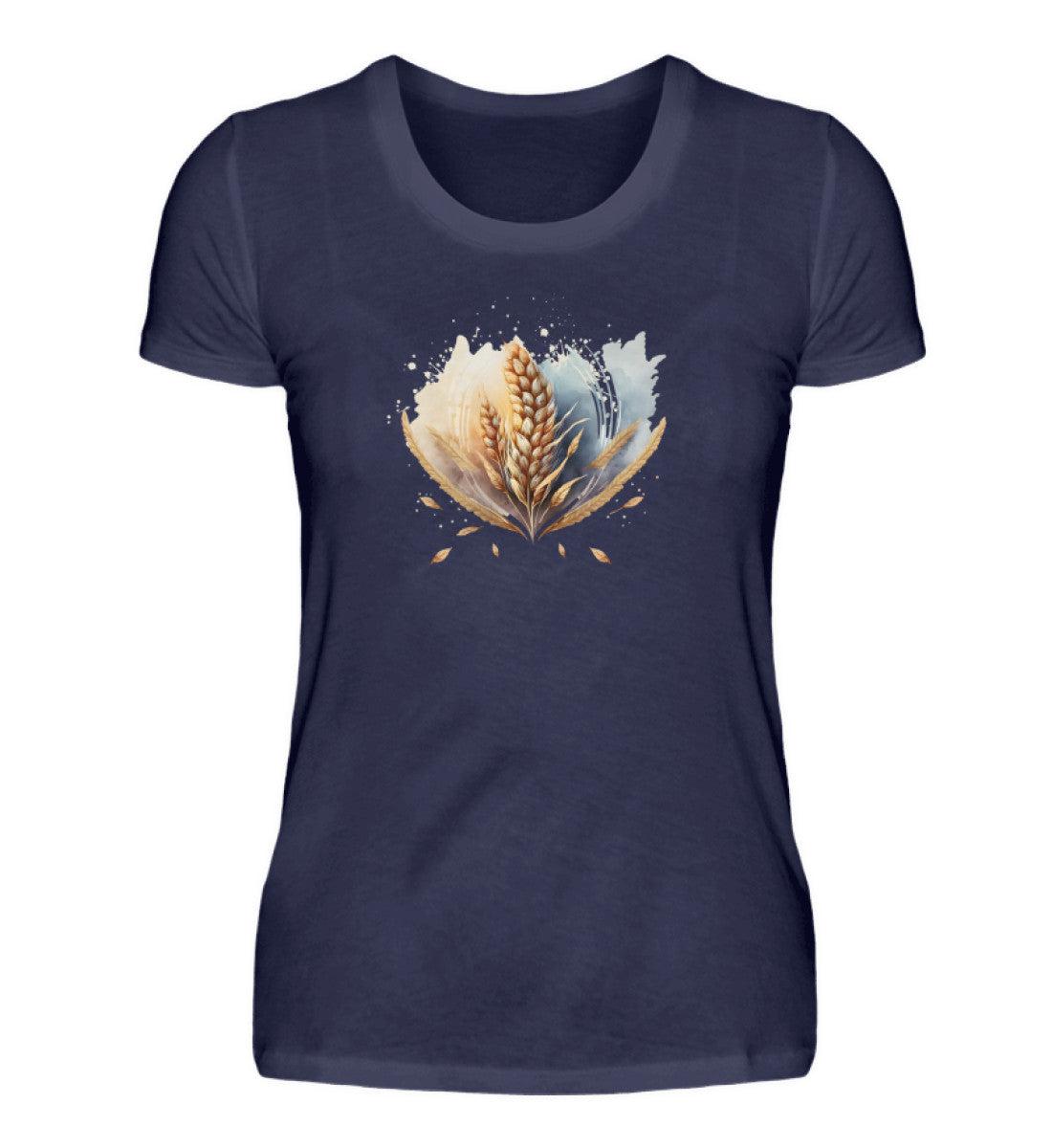Getreide Wasserfarben · Damen T-Shirt-Damen Basic T-Shirt-Navy-S-Agrarstarz