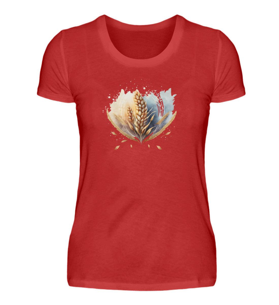 Getreide Wasserfarben · Damen T-Shirt-Damen Basic T-Shirt-Red-S-Agrarstarz