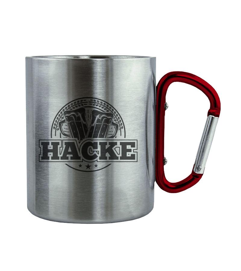 Hacke · Edelstahltasse mit Karabiner-Edelstahltasse mit Karabinergriff-Roter Karabiner-200ml-Agrarstarz