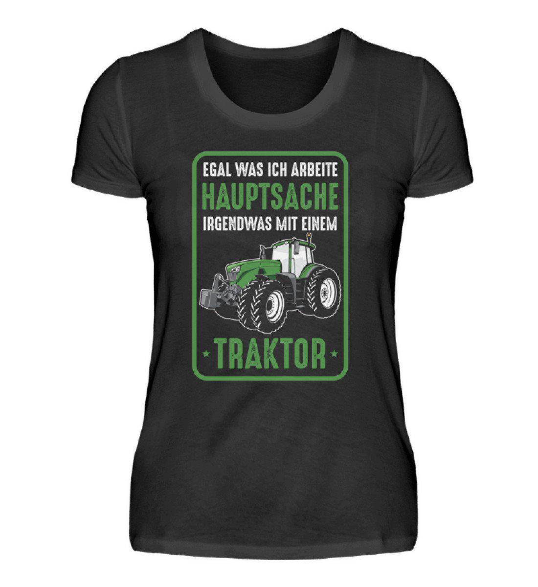Hauptsache irgendwas mit Traktor · Damen T-Shirt-Damen Basic T-Shirt-Black-S-Agrarstarz