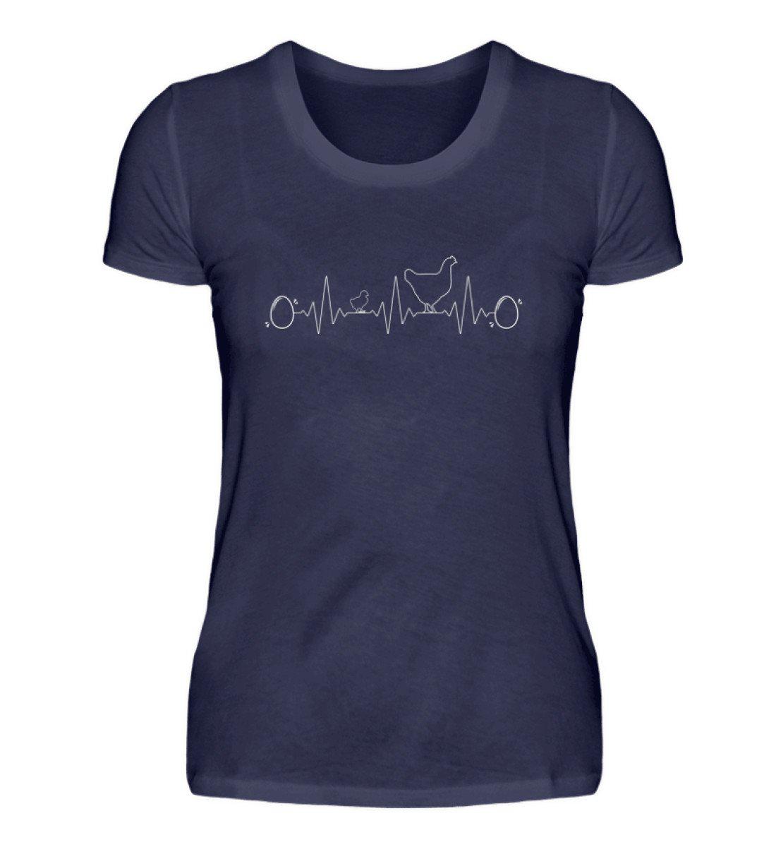 Heartbeat Huhn Ei · Damen T-Shirt-Damen Basic T-Shirt-Navy-S-Agrarstarz