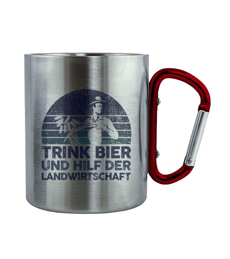 Hilf der Landwirtschaft · Edelstahltasse mit Karabiner-Edelstahltasse mit Karabinergriff-Roter Karabiner-200ml-Agrarstarz