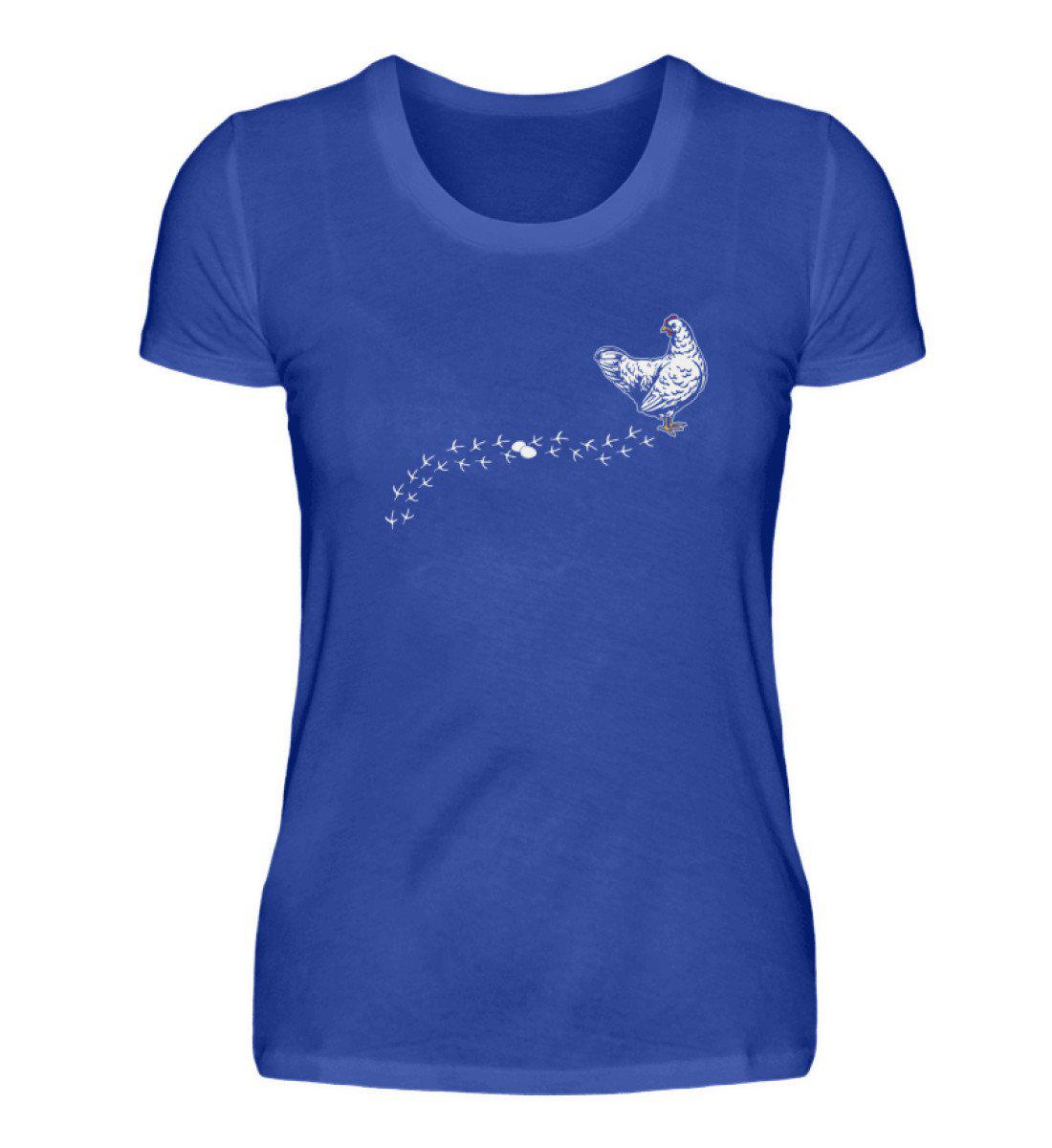Huhn Spuren · Damen T-Shirt-Damen Basic T-Shirt-Neon Blue-S-Agrarstarz