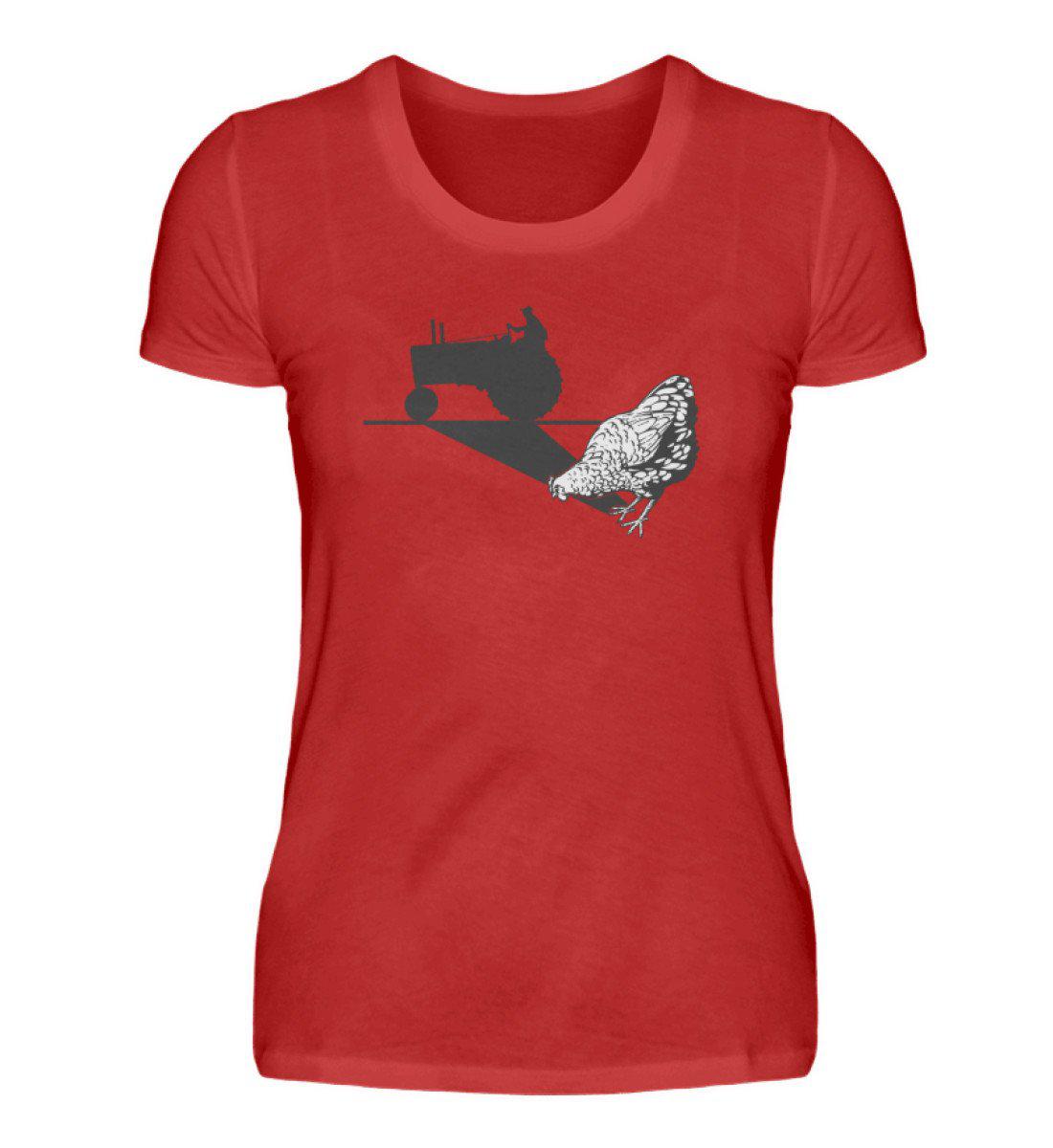 Huhn Traktor Schatten · Damen T-Shirt-Damen Basic T-Shirt-Red-S-Agrarstarz