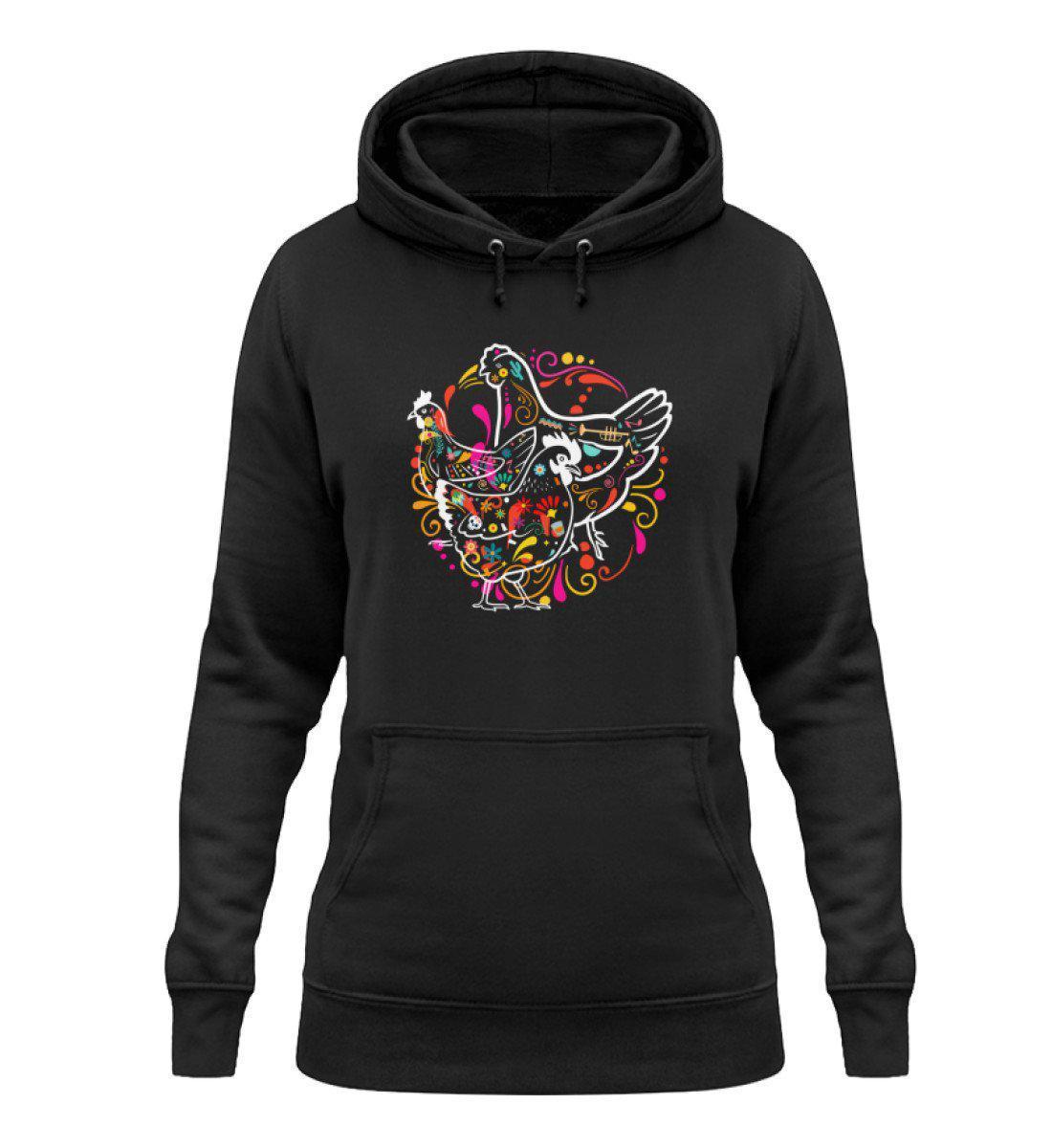 Hühner Colourful · Damen Hoodie-Damen Hoodie-Jet Black-XS-Agrarstarz