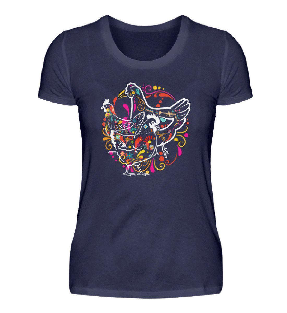 Hühner Colourful · Damen T-Shirt-Damen Basic T-Shirt-Navy-S-Agrarstarz