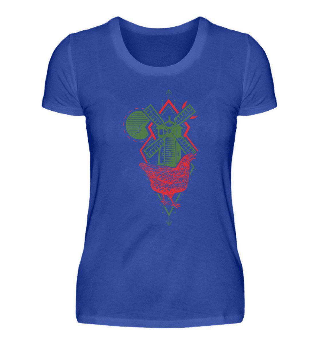 Hühner Geometric · Damen T-Shirt-Damen Basic T-Shirt-Neon Blue-S-Agrarstarz