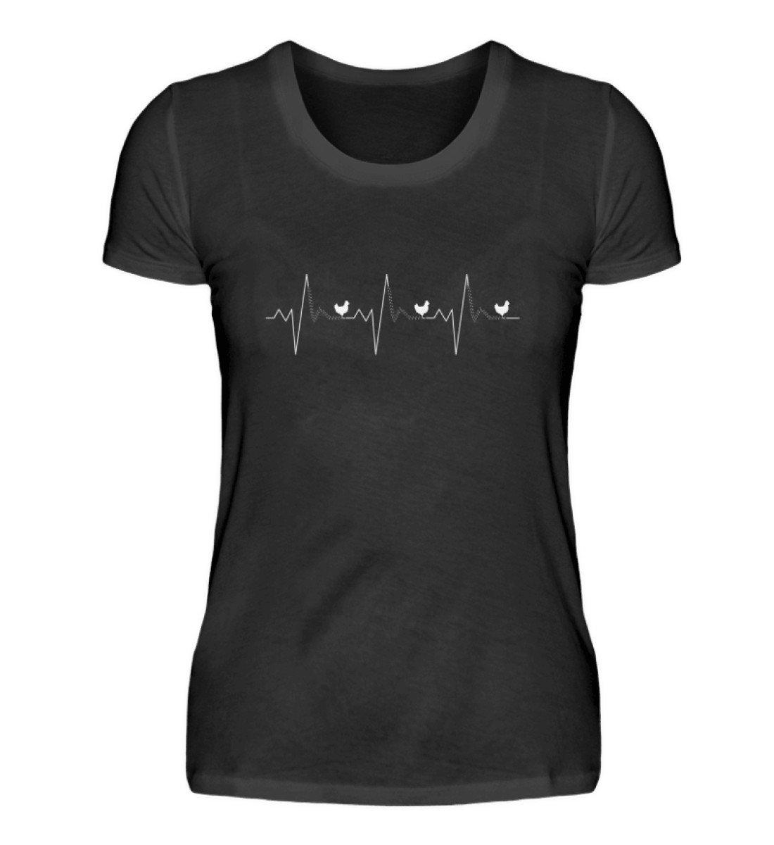 Hühner Heartbeat 2 · Damen T-Shirt-Damen Basic T-Shirt-Black-S-Agrarstarz