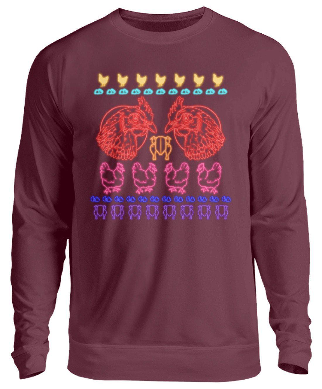 Hühner Neon Ugly Christmas · Unisex Sweatshirt Pullover-Unisex Sweatshirt-Burgundy-S-Agrarstarz