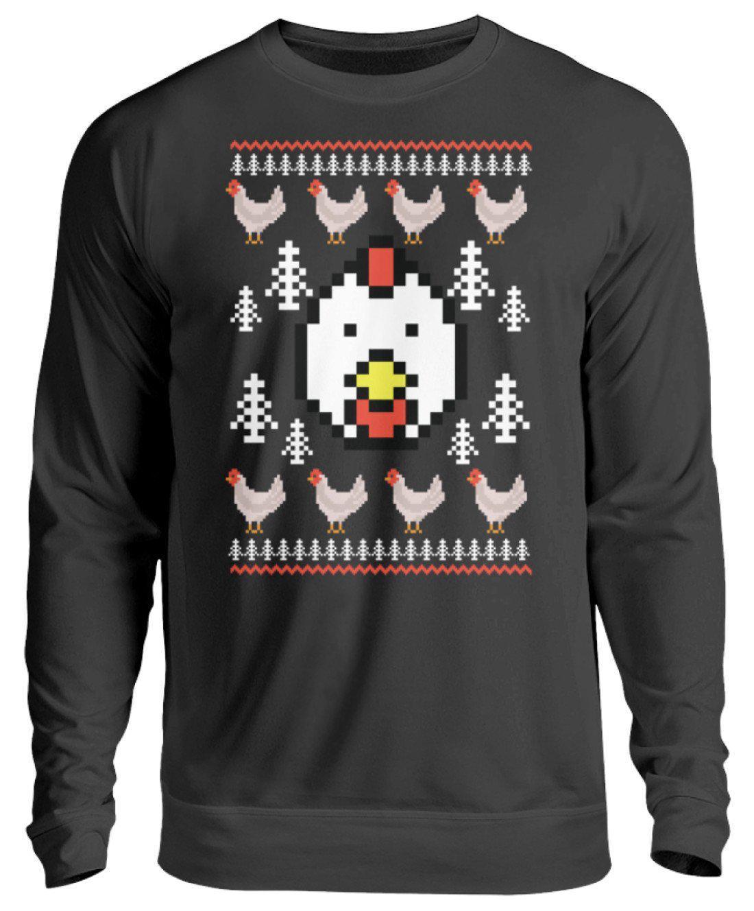 Hühner Pixel 2 Ugly Christmas · Unisex Sweatshirt Pullover-Unisex Sweatshirt-Jet Black-S-Agrarstarz