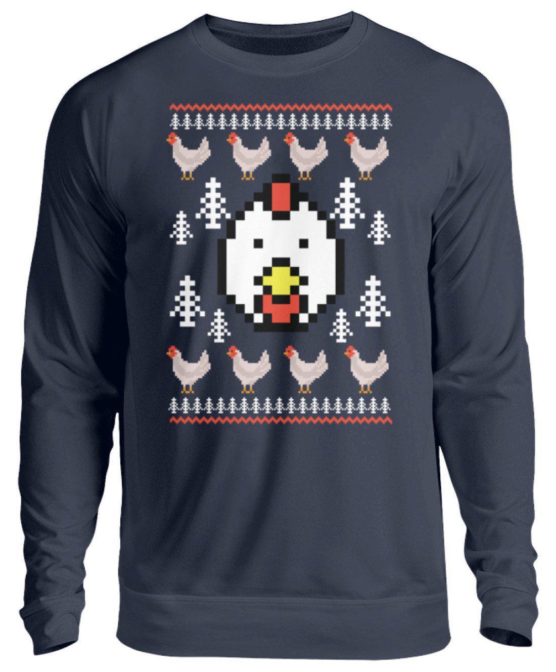 Hühner Pixel 2 Ugly Christmas · Unisex Sweatshirt Pullover-Unisex Sweatshirt-Oxford Navy-S-Agrarstarz