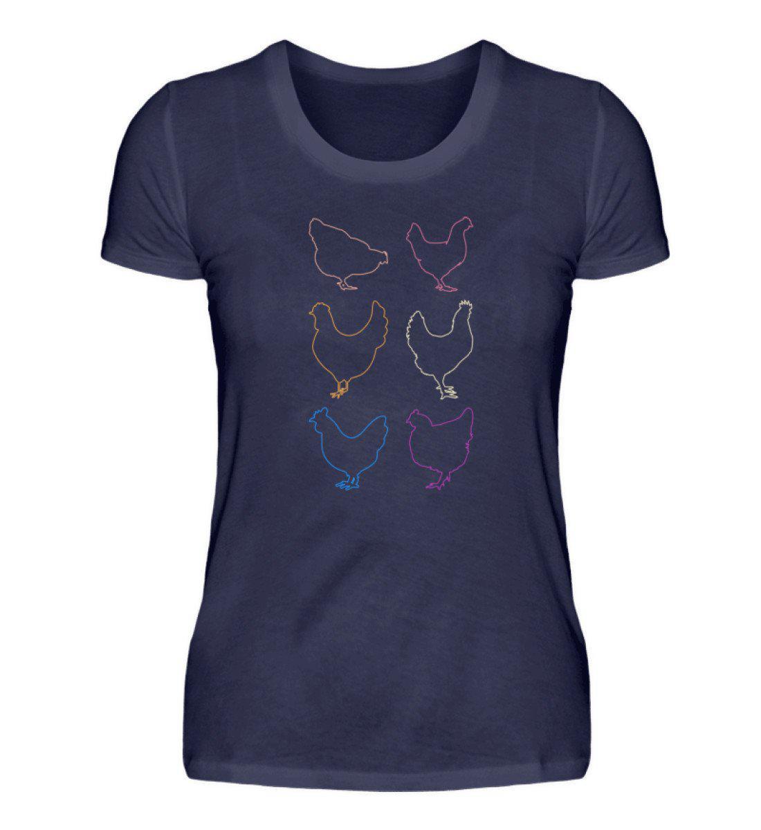 Hühner Silhouetten farbig · Damen T-Shirt-Damen Basic T-Shirt-Navy-S-Agrarstarz