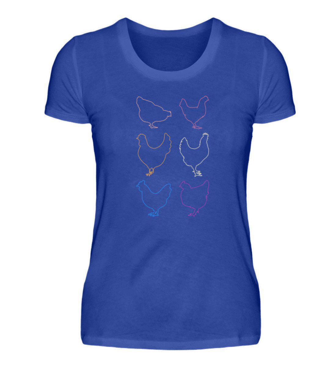 Hühner Silhouetten farbig · Damen T-Shirt-Damen Basic T-Shirt-Neon Blue-S-Agrarstarz