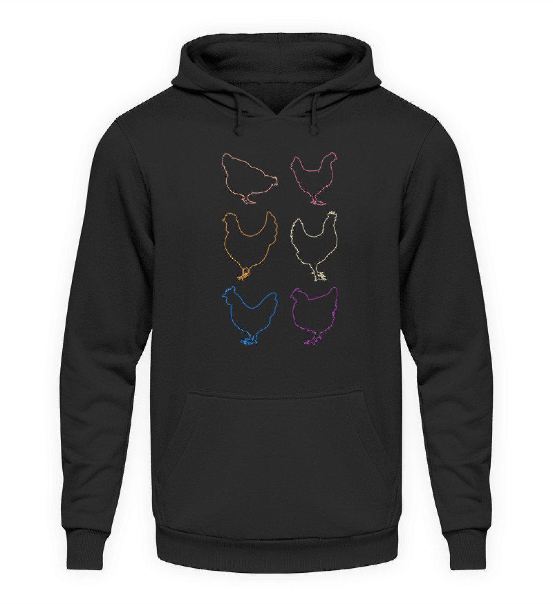 Hühner Silhouetten farbig · Unisex Kapuzenpullover Hoodie-Unisex Hoodie-Jet Black-S-Agrarstarz