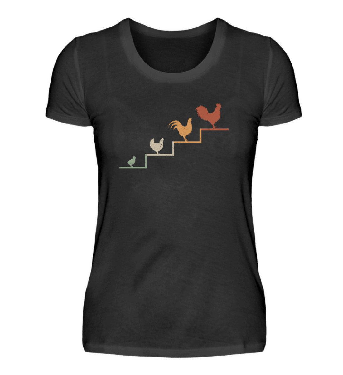 Hühner Treppe · Damen T-Shirt-Damen Basic T-Shirt-Black-S-Agrarstarz