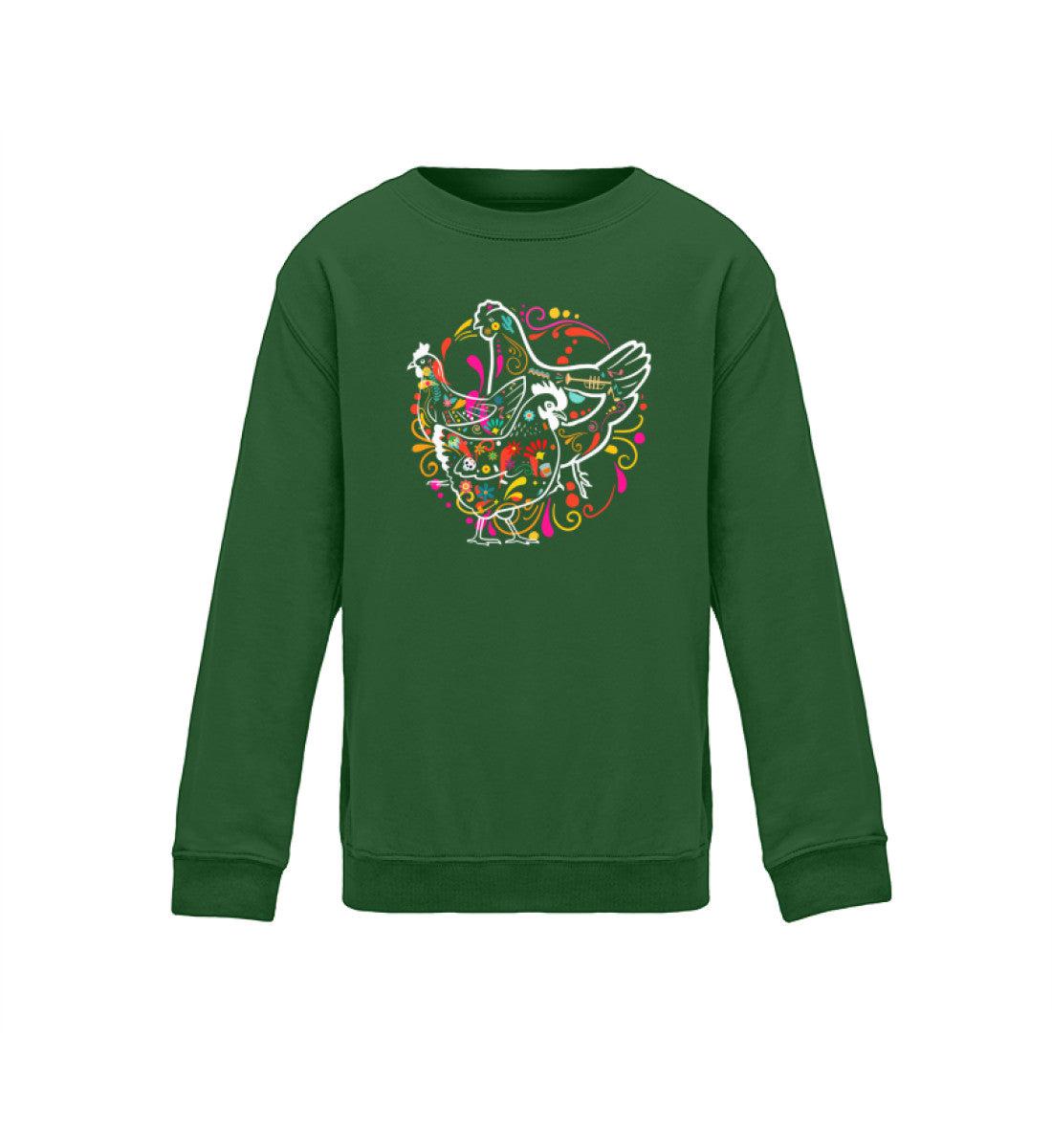 Hühner bunt · Kinder Sweatshirt-Kinder Sweatshirt-Bottle Green-12/14 (152/164)-Agrarstarz