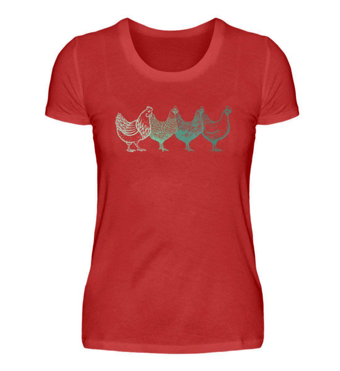 Hühner farbig · Damen T-Shirt-Damen Basic T-Shirt-Red-S-Agrarstarz