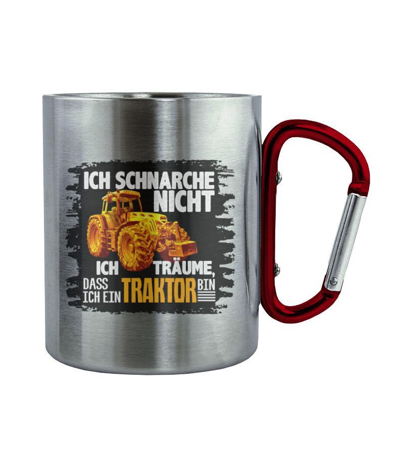 Ich schnarche nicht · Edelstahltasse mit Karabiner-Edelstahltasse mit Karabinergriff-Roter Karabiner-200ml-Agrarstarz