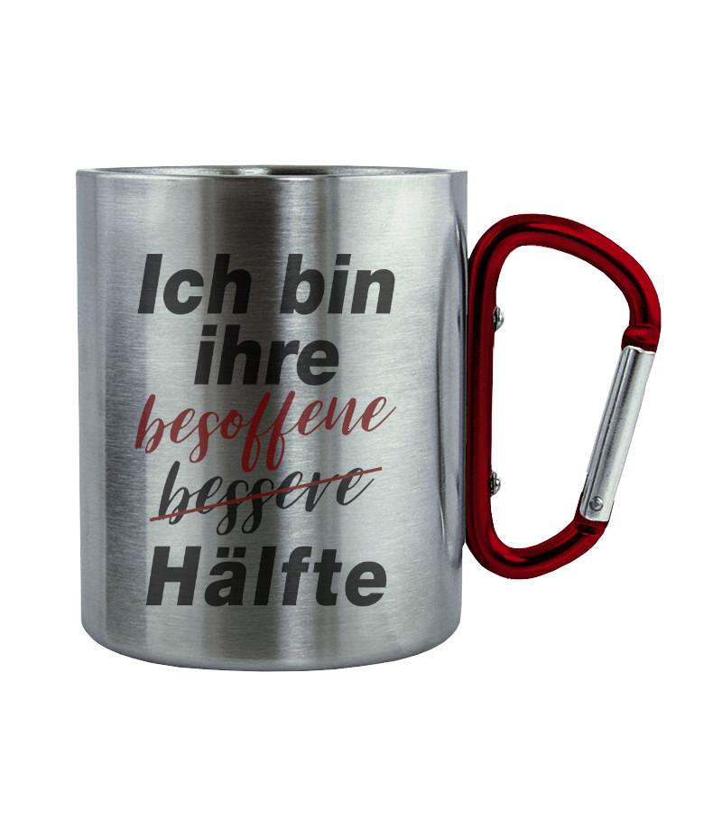 Ihre Hälfte · Edelstahltasse mit Karabiner-Edelstahltasse mit Karabinergriff-Roter Karabiner-200ml-Agrarstarz