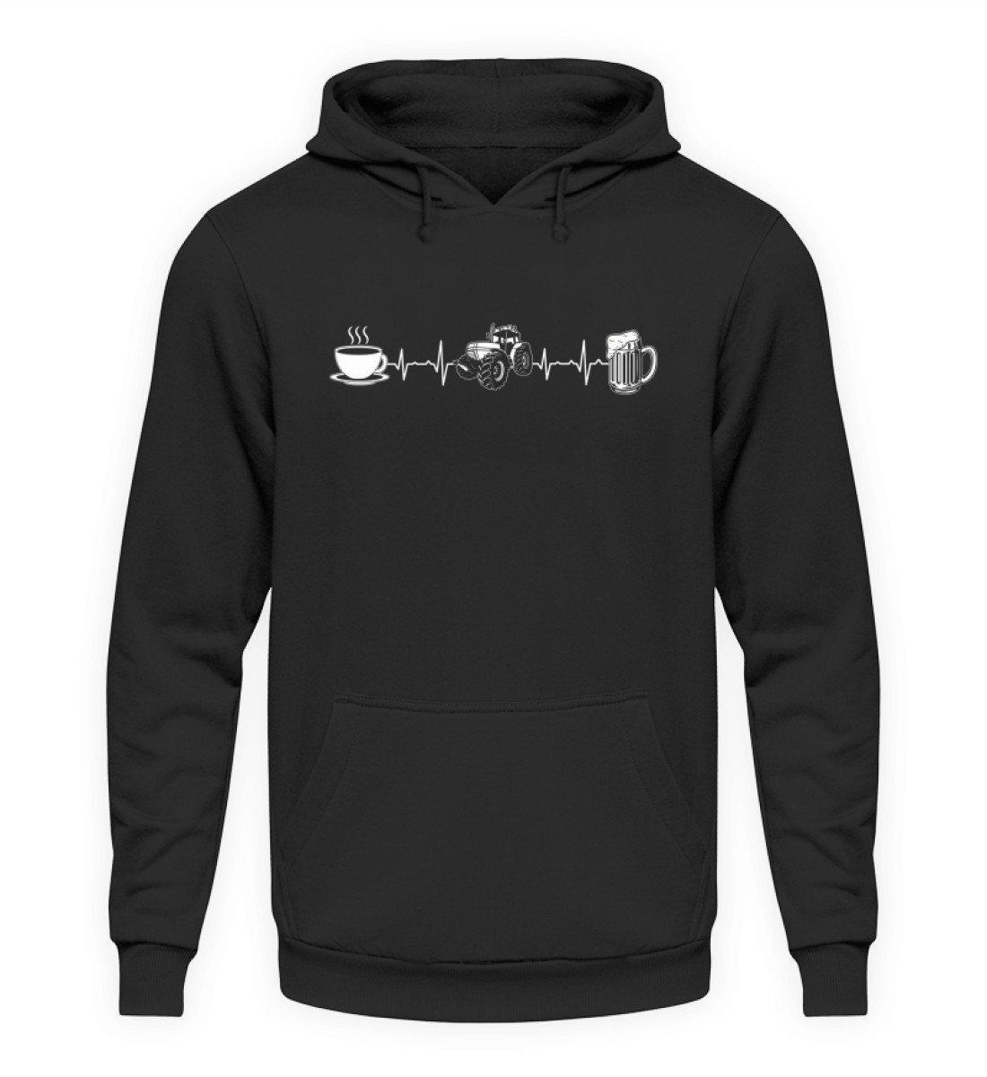 Kaffee Traktor Bier Heartbeat · Unisex Kapuzenpullover Hoodie-Unisex Hoodie-Jet Black-S-Agrarstarz