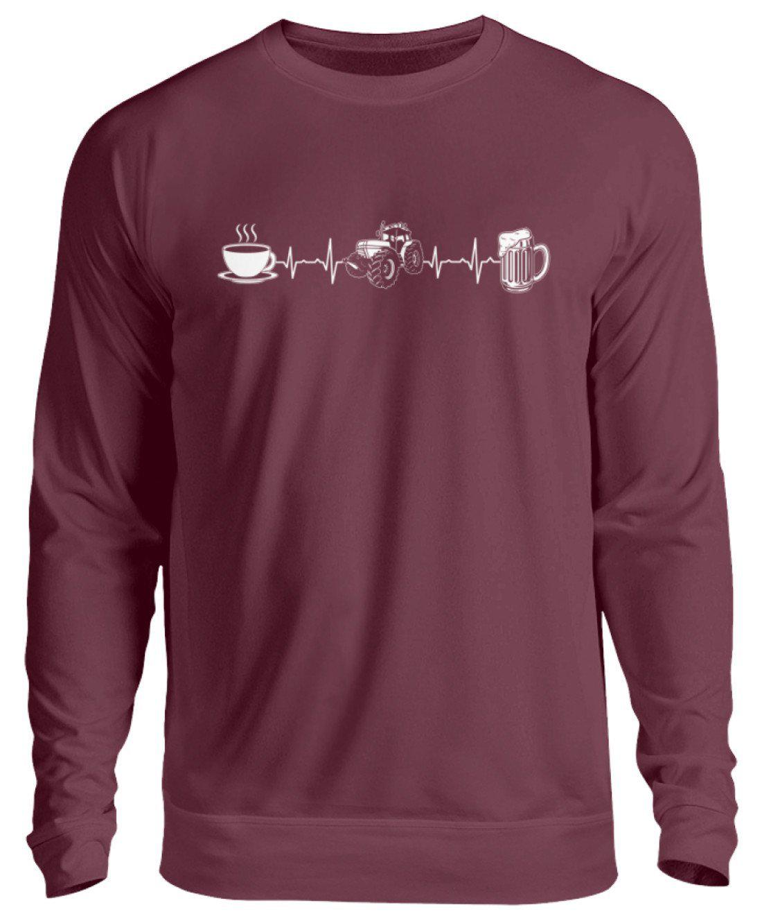 Kaffee Traktor Bier Heartbeat · Unisex Sweatshirt Pullover-Unisex Sweatshirt-Burgundy-S-Agrarstarz