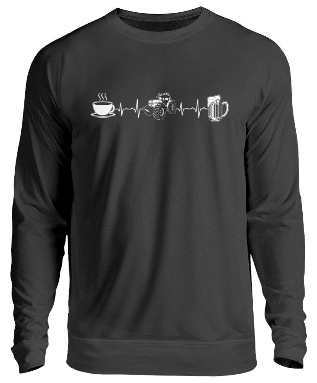 Kaffee Traktor Bier Heartbeat · Unisex Sweatshirt Pullover-Unisex Sweatshirt-Jet Black-S-Agrarstarz