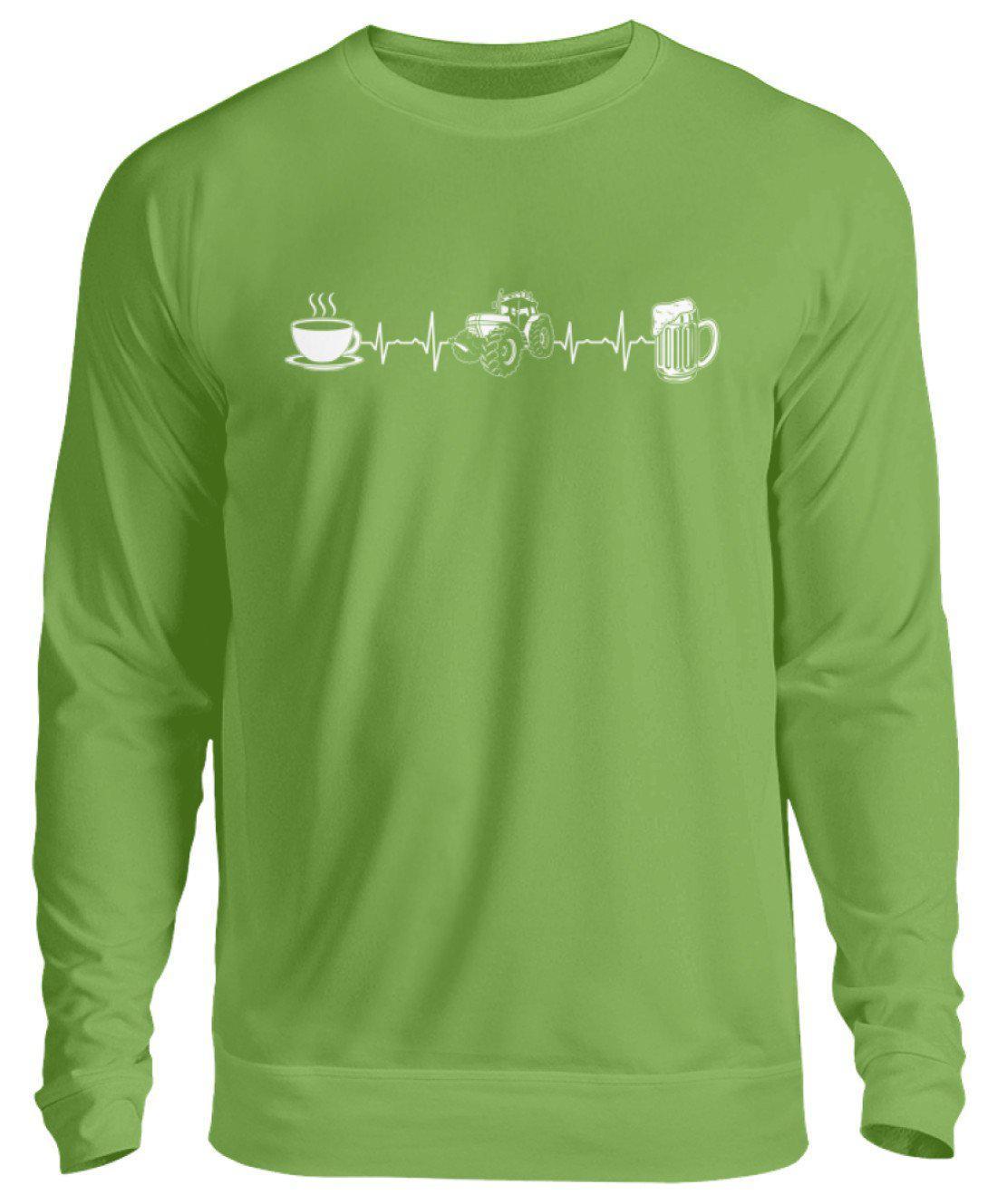 Kaffee Traktor Bier Heartbeat · Unisex Sweatshirt Pullover-Unisex Sweatshirt-LimeGreen-S-Agrarstarz