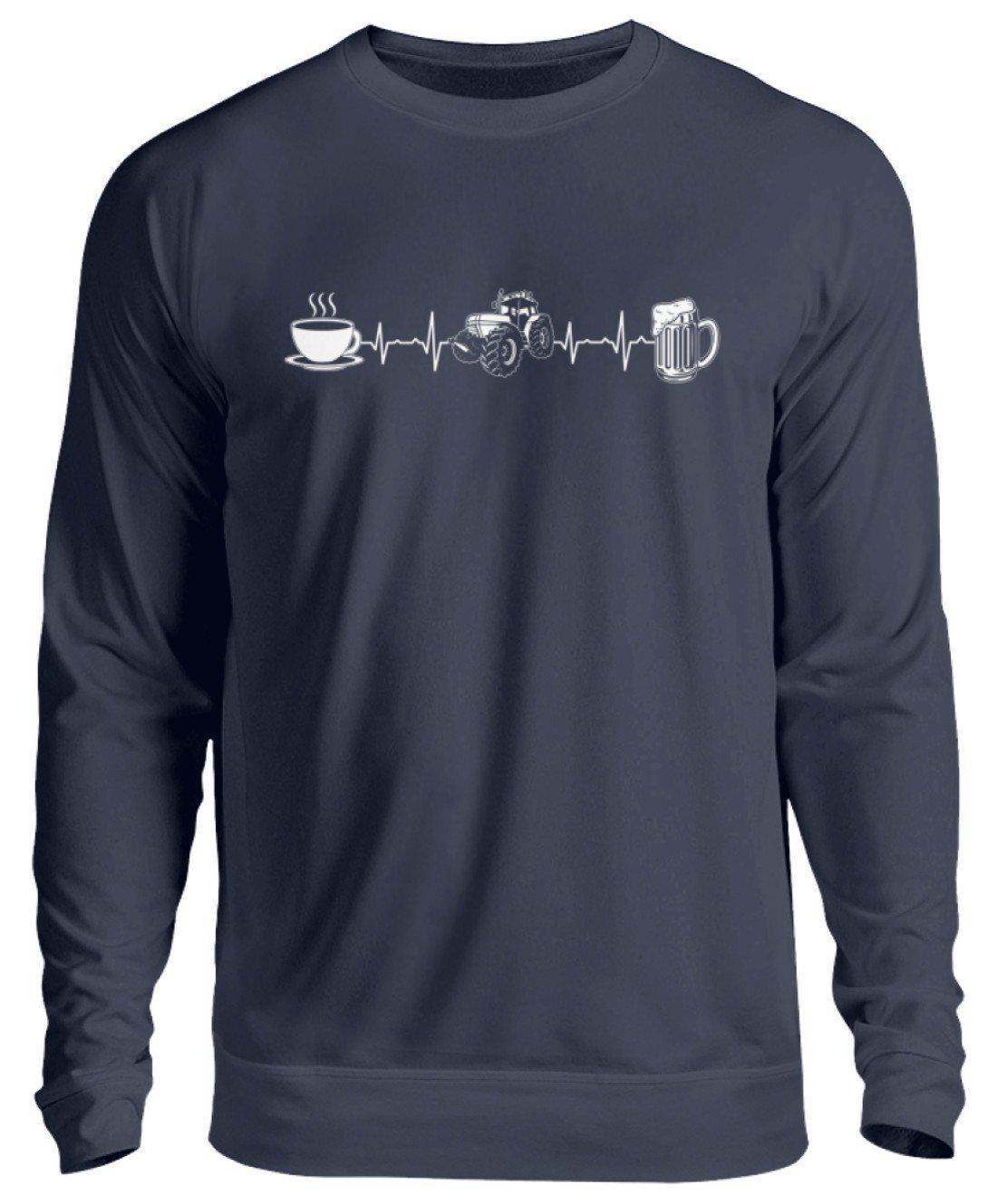 Kaffee Traktor Bier Heartbeat · Unisex Sweatshirt Pullover-Unisex Sweatshirt-Oxford Navy-S-Agrarstarz