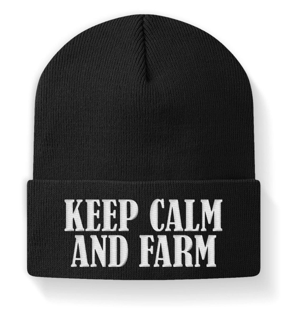 Keep Calm and Farm · Beanie Mütze-Beanie mit Stick-Black-M-Agrarstarz
