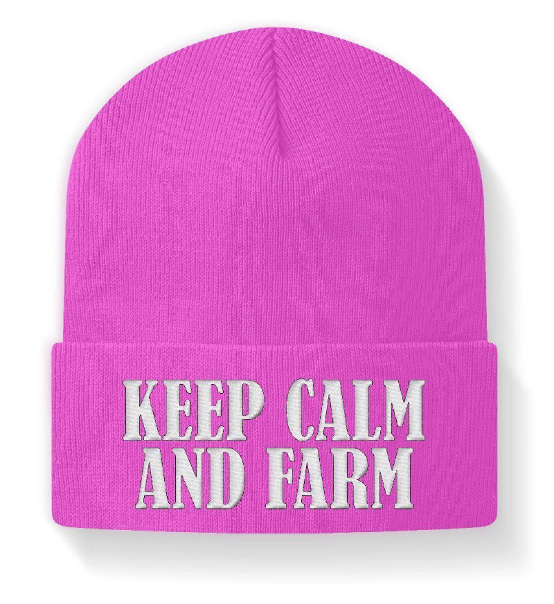 Keep Calm and Farm · Beanie Mütze-Beanie mit Stick-Fuchsia-M-Agrarstarz