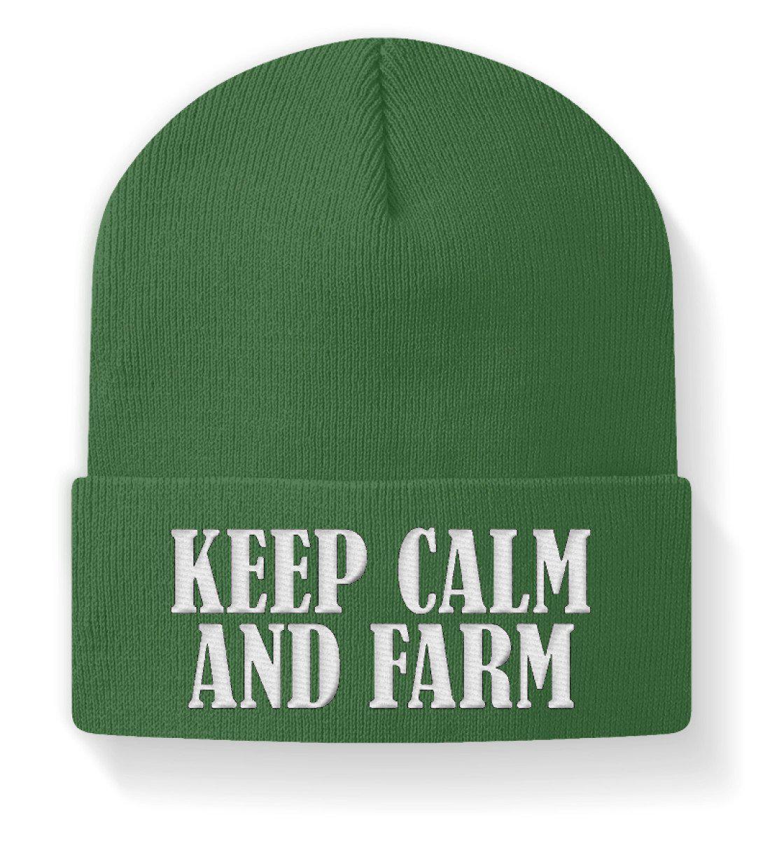 Keep Calm and Farm · Beanie Mütze-Beanie mit Stick-Moss Green-M-Agrarstarz