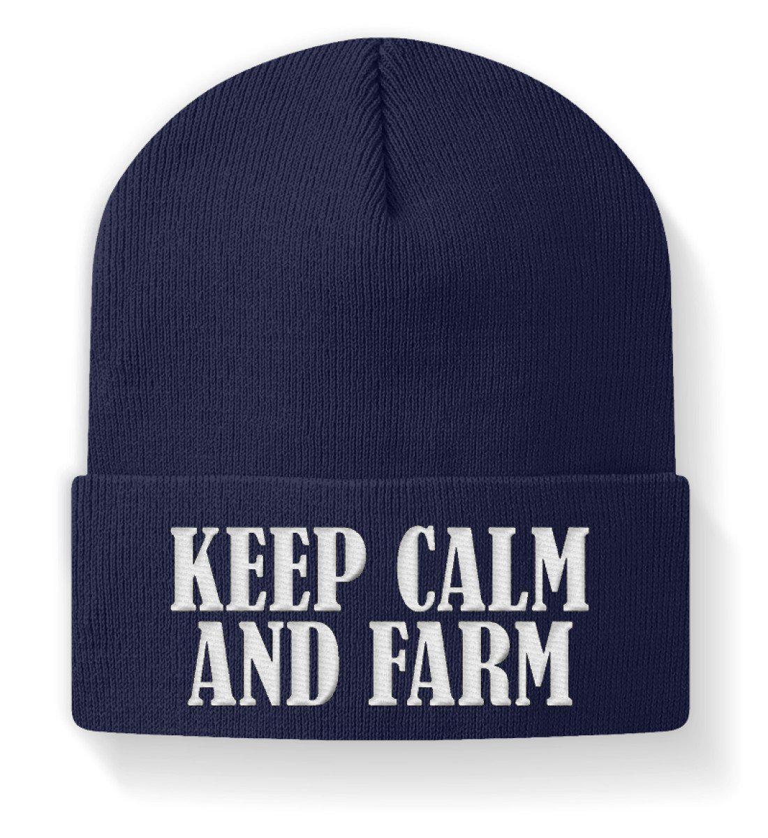 Keep Calm and Farm · Beanie Mütze-Beanie mit Stick-Navy-M-Agrarstarz