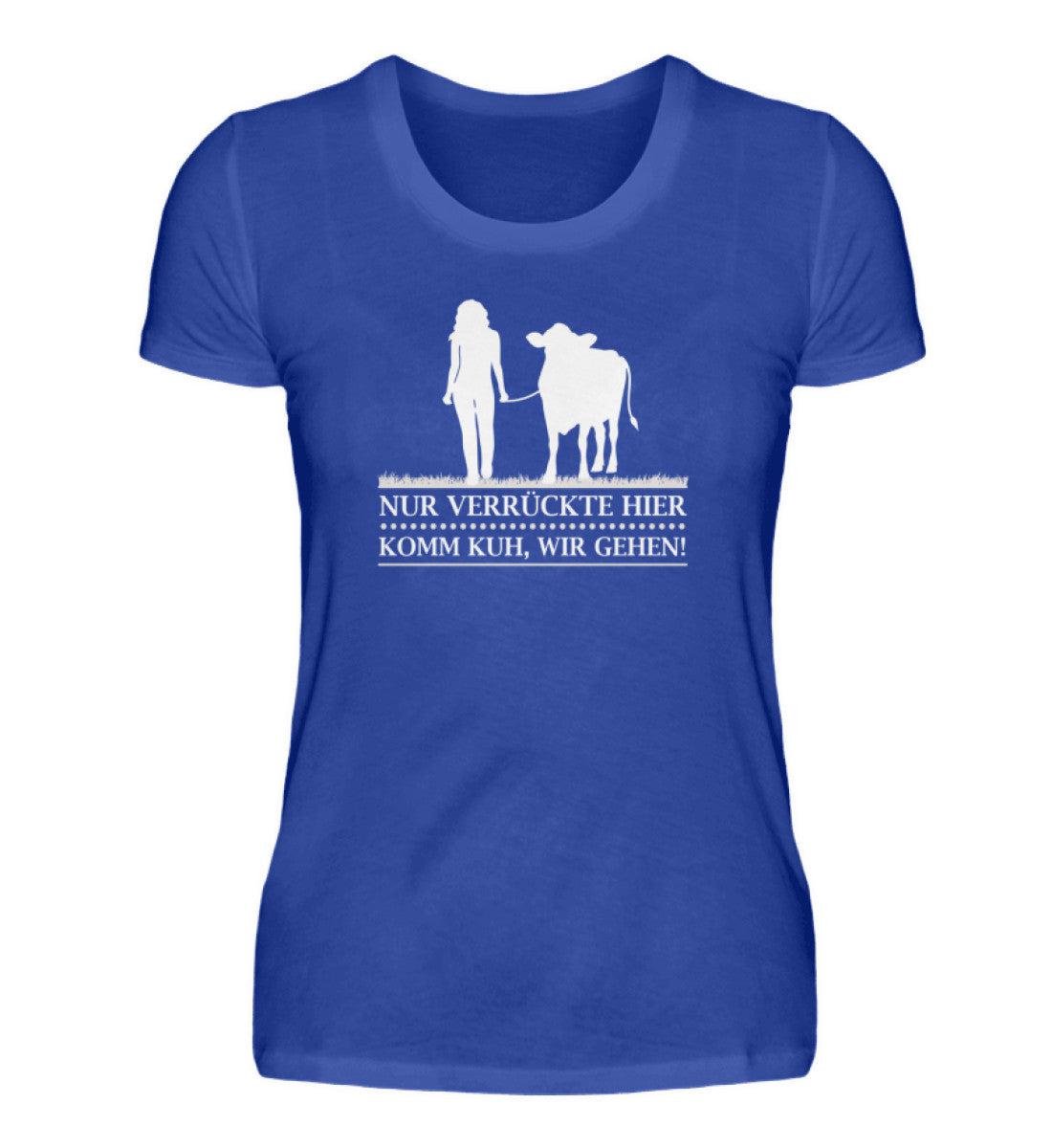 Komm Kuh wir gehen · Damen T-Shirt-Damen Basic T-Shirt-Neon Blue-S-Agrarstarz