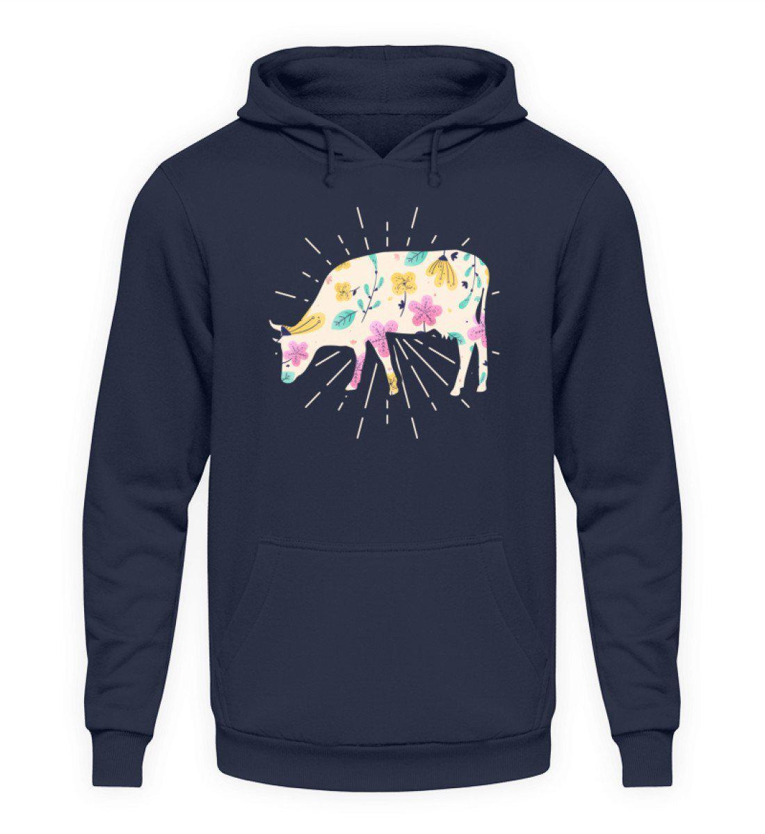 Kuh Blumen Colourful · Unisex Kapuzenpullover Hoodie-Unisex Hoodie-Oxford Navy-L-Agrarstarz