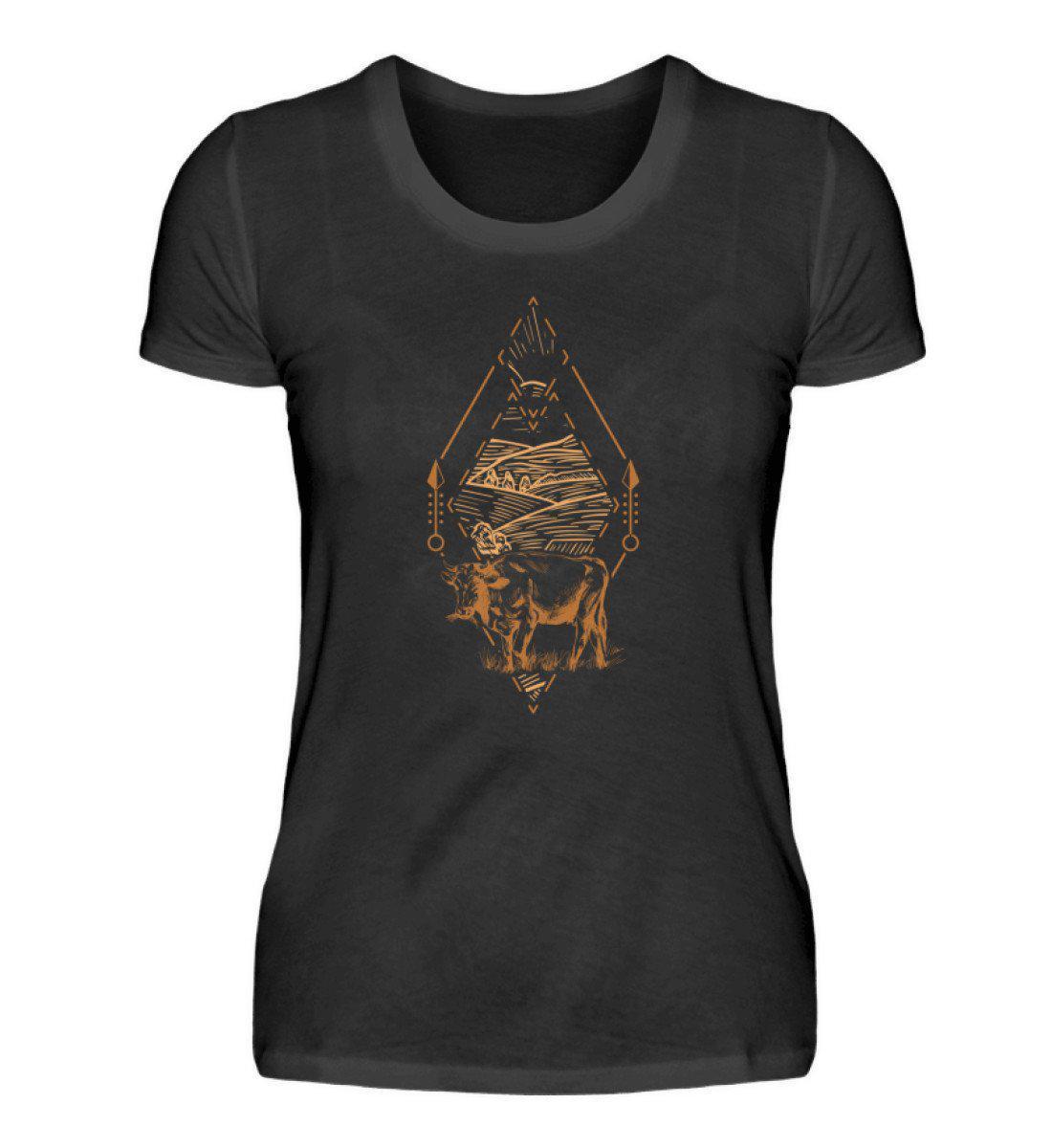 Kuh Geometric 2 · Damen T-Shirt-Damen Basic T-Shirt-Black-S-Agrarstarz