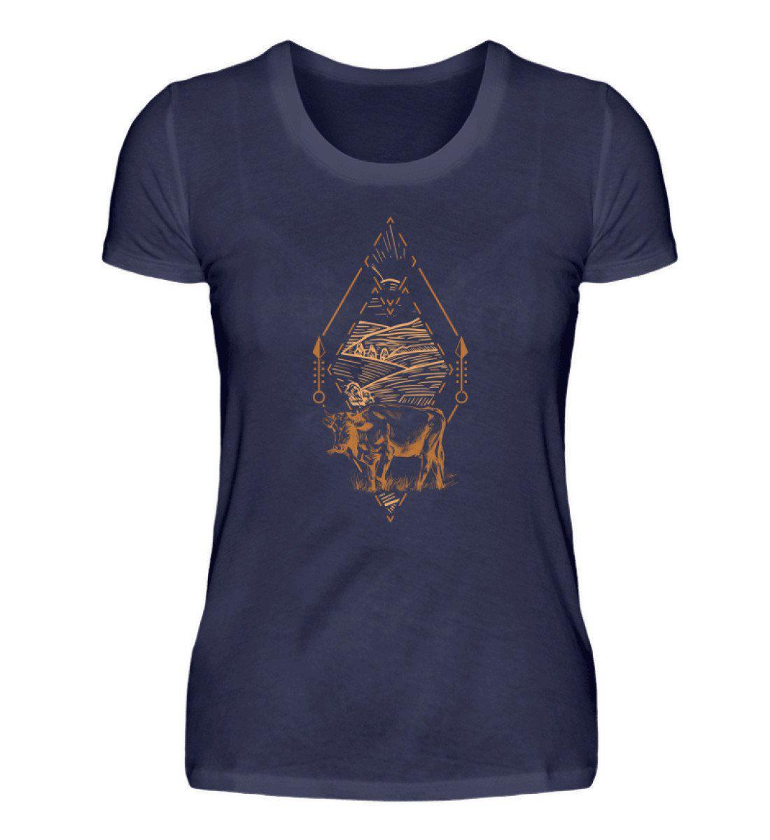 Kuh Geometric 2 · Damen T-Shirt-Damen Basic T-Shirt-Navy-S-Agrarstarz