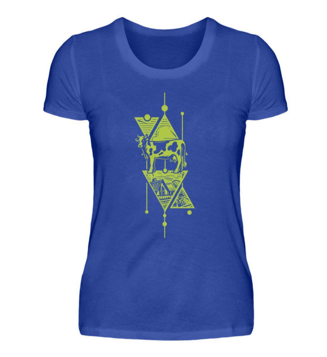 Kuh Geometric · Damen T-Shirt-Damen Basic T-Shirt-Neon Blue-S-Agrarstarz