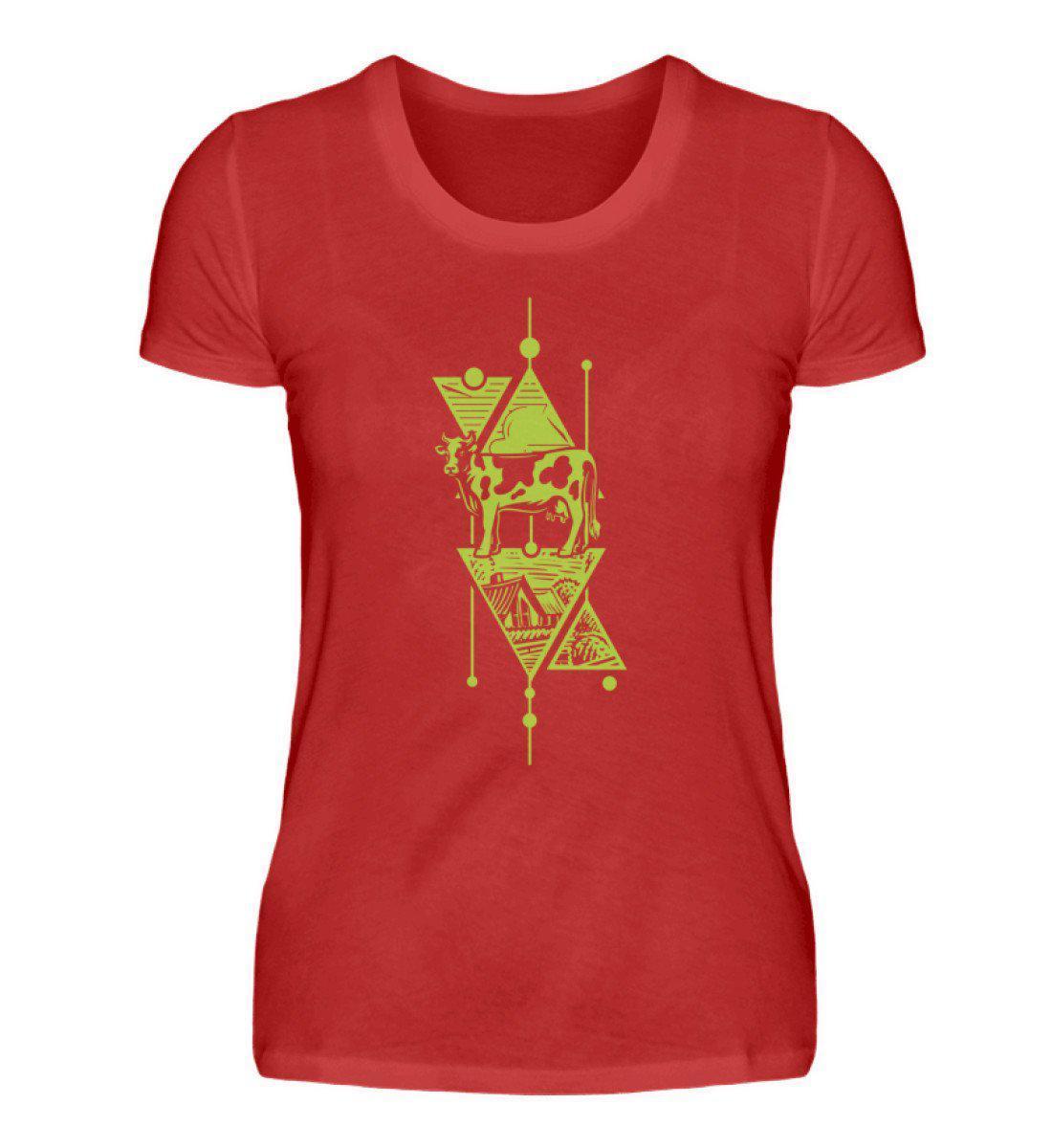 Kuh Geometric · Damen T-Shirt-Damen Basic T-Shirt-Red-S-Agrarstarz