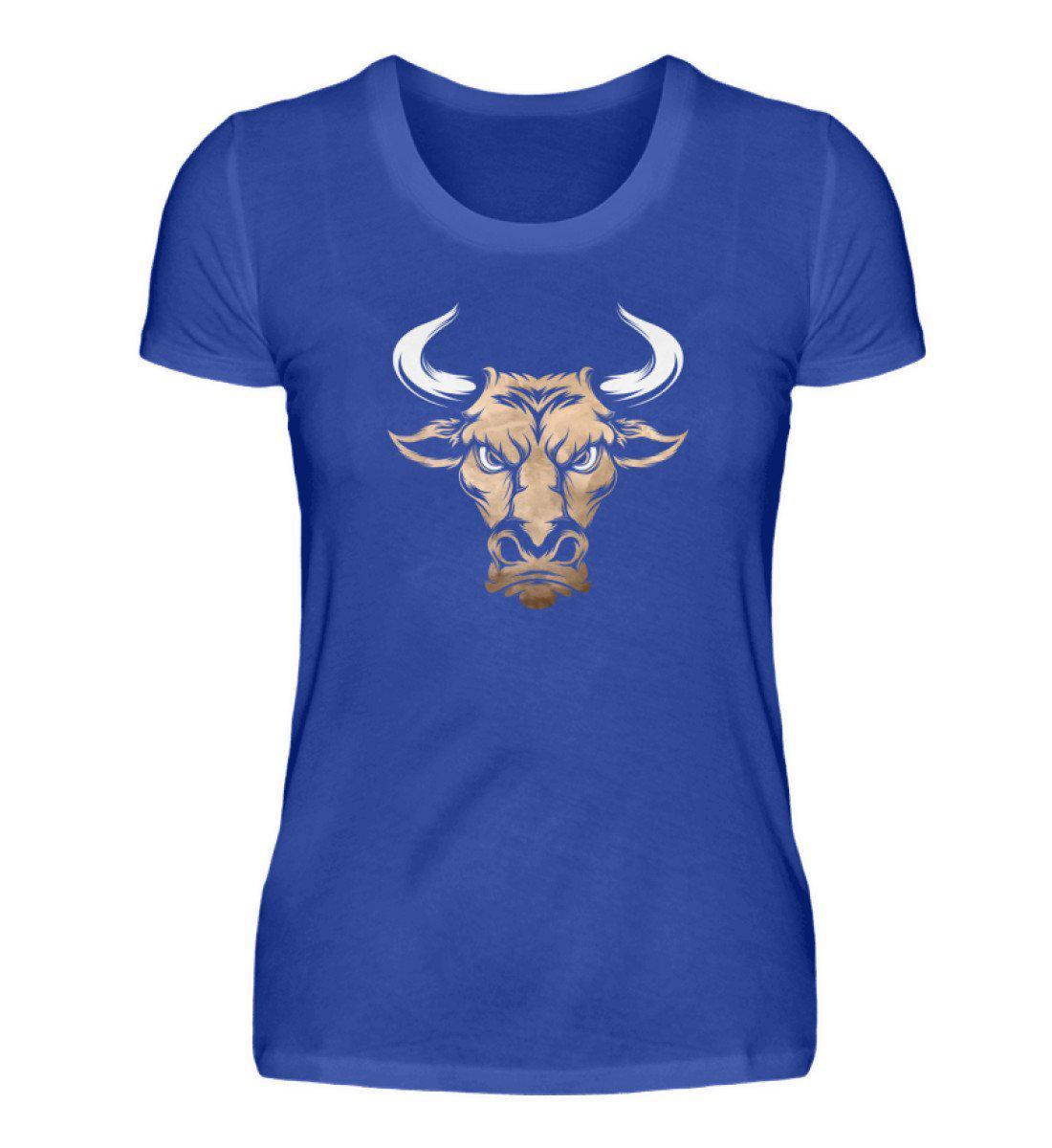 Kuh Hörner Gesicht · Damen T-Shirt-Damen Basic T-Shirt-Neon Blue-S-Agrarstarz