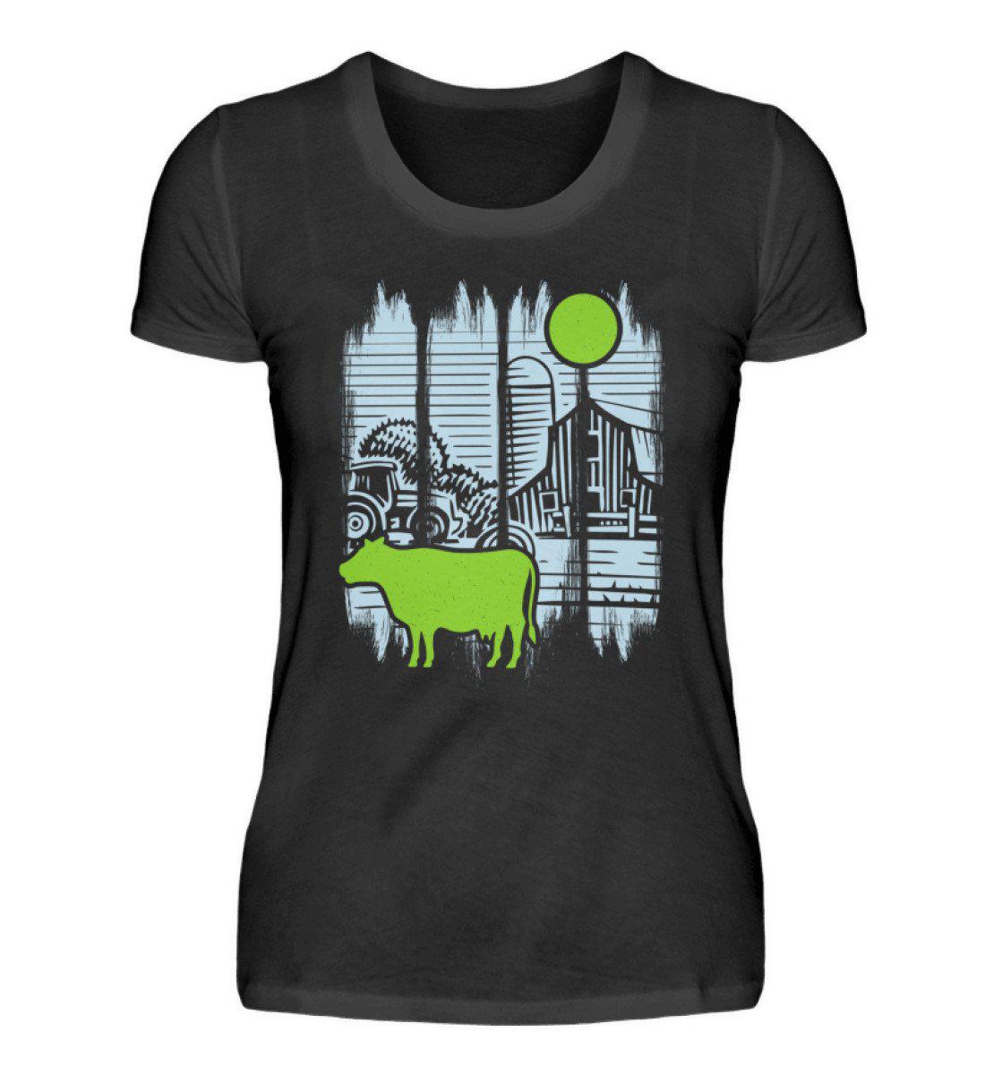Kuh Mond Colorful · Damen T-Shirt-Damen Basic T-Shirt-Black-S-Agrarstarz