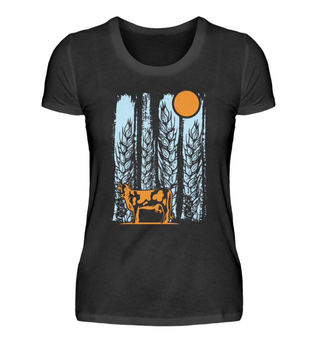 Kuh Mond Colourful · Damen T-Shirt-Damen Basic T-Shirt-Black-S-Agrarstarz