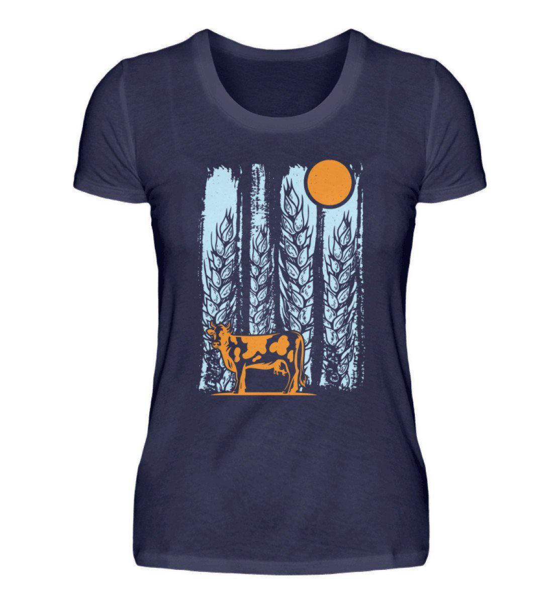 Kuh Mond Colourful · Damen T-Shirt-Damen Basic T-Shirt-Navy-S-Agrarstarz