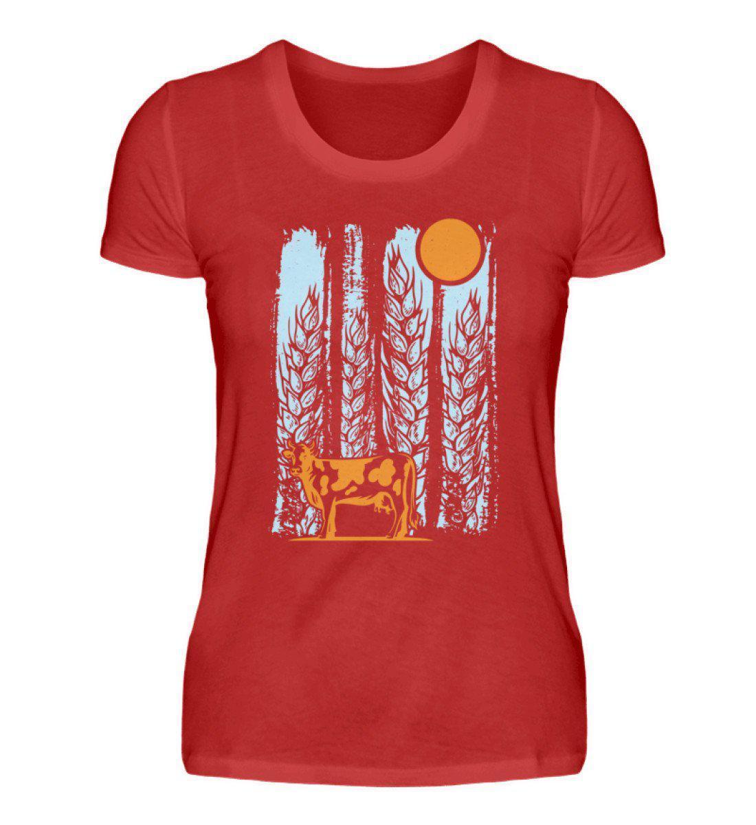 Kuh Mond Colourful · Damen T-Shirt-Damen Basic T-Shirt-Red-S-Agrarstarz
