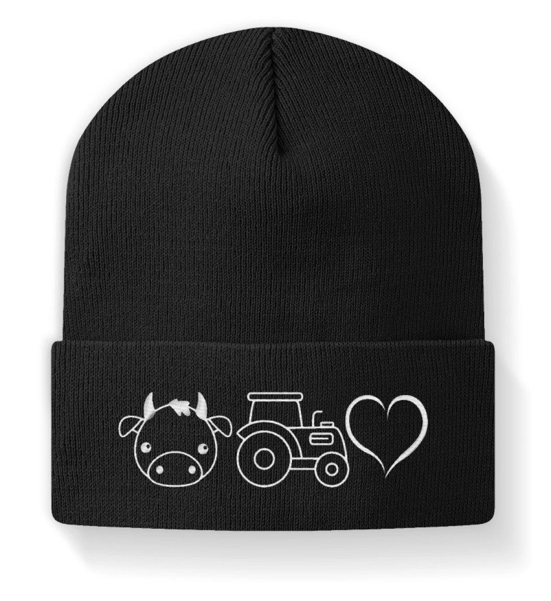 Kuh Traktor Herz · Beanie Mütze-Beanie mit Stick-Black-M-Agrarstarz