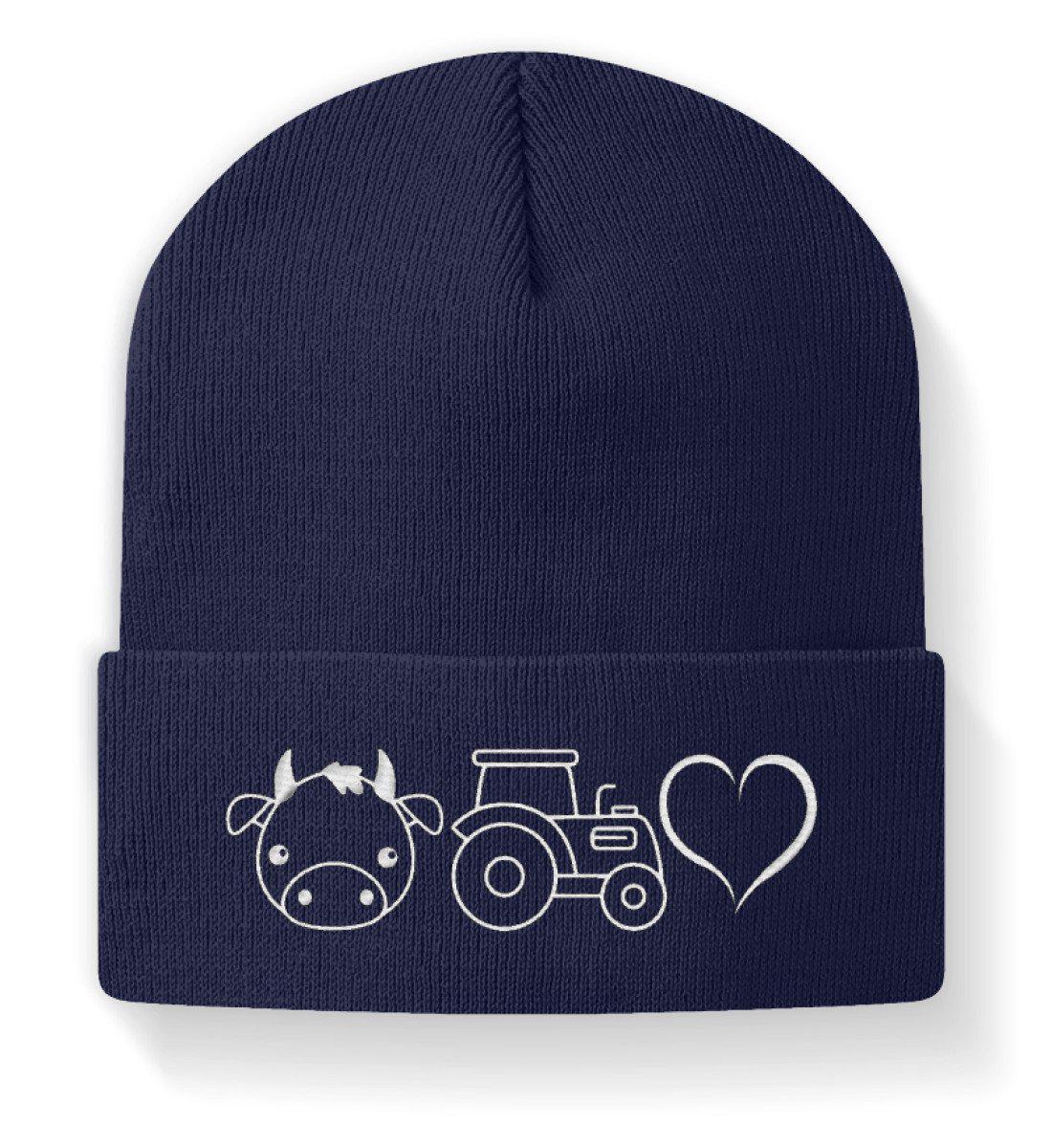 Kuh Traktor Herz · Beanie Mütze-Beanie mit Stick-Navy-M-Agrarstarz