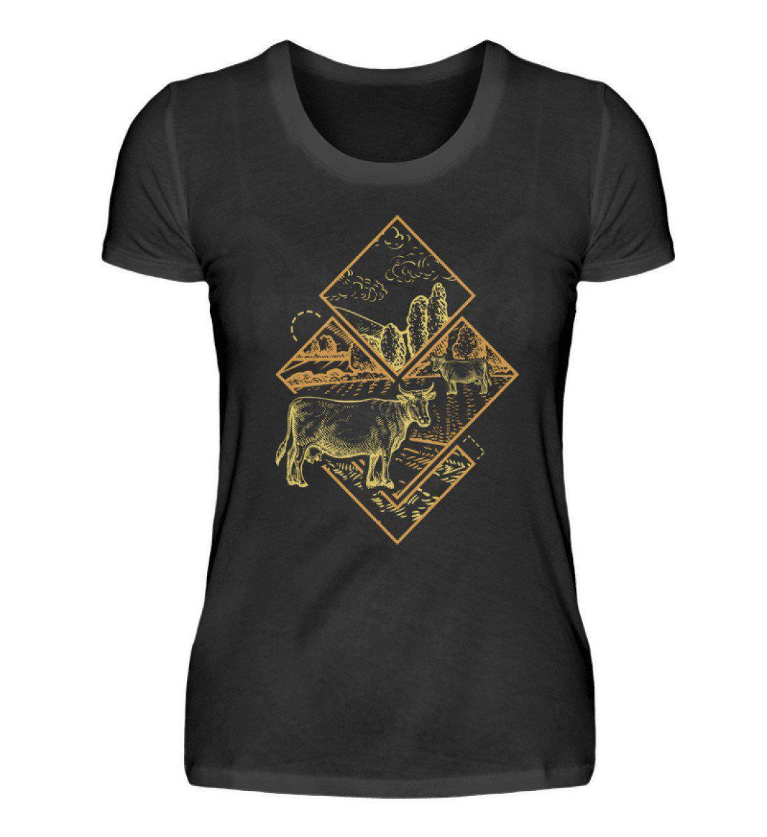 Kühe Geometric · Damen T-Shirt-Damen Basic T-Shirt-Black-S-Agrarstarz