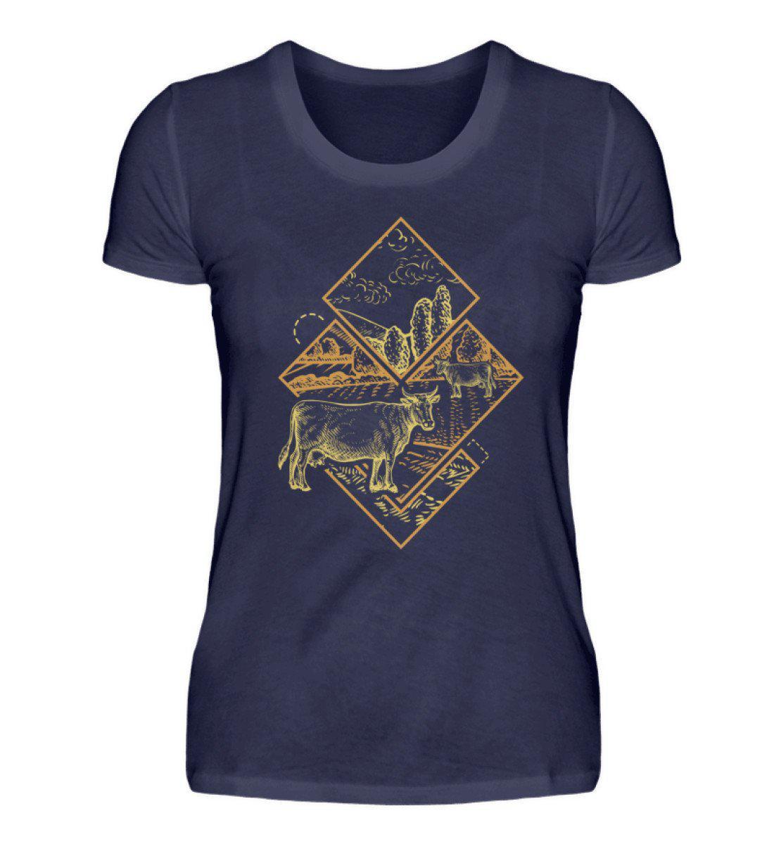 Kühe Geometric · Damen T-Shirt-Damen Basic T-Shirt-Navy-S-Agrarstarz