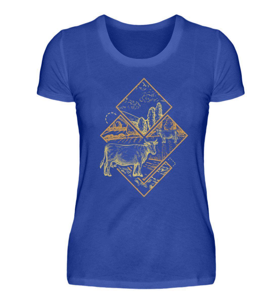 Kühe Geometric · Damen T-Shirt-Damen Basic T-Shirt-Neon Blue-S-Agrarstarz