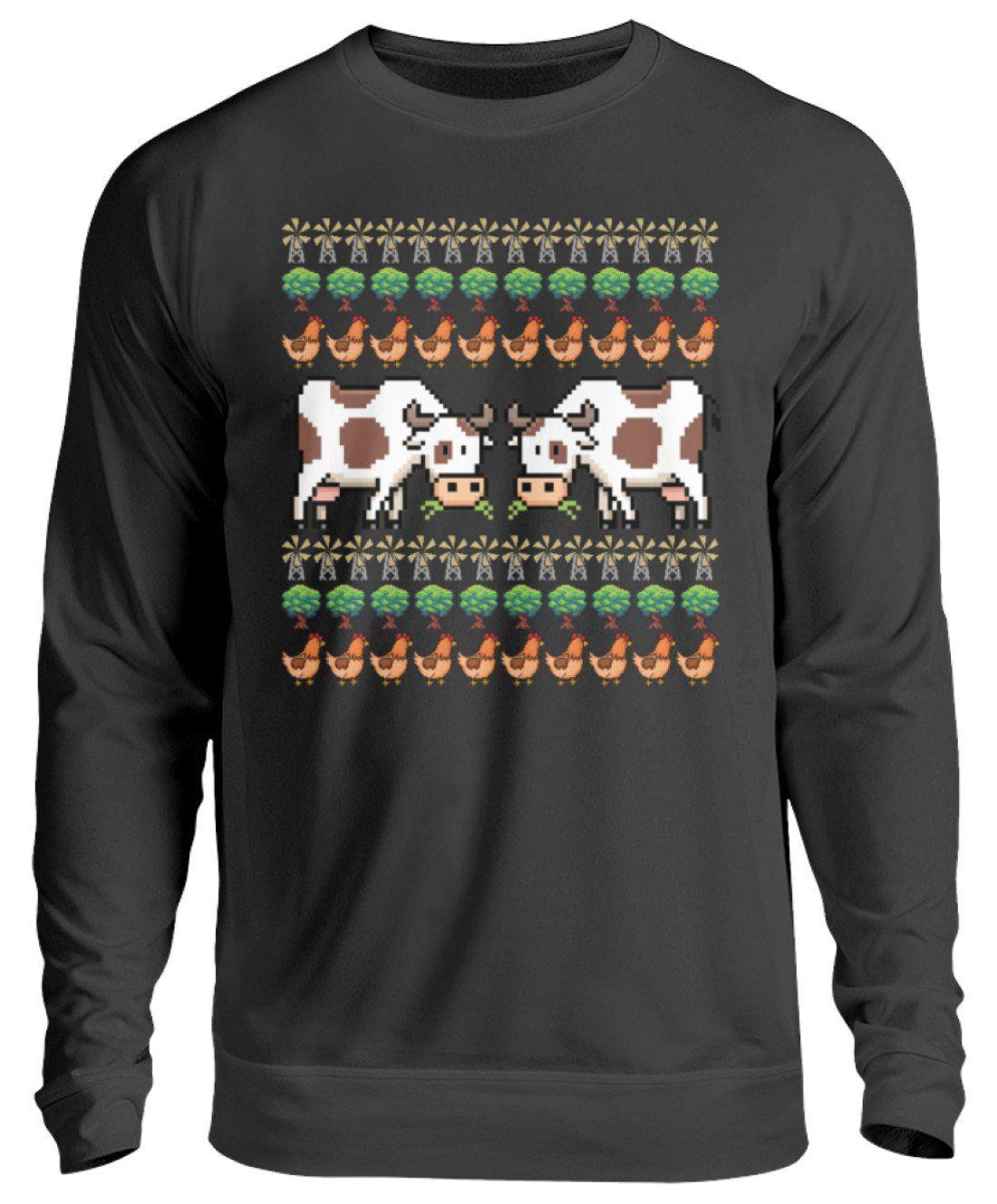 Kühe Pixel Ugly Christmas · Unisex Sweatshirt Pullover-Unisex Sweatshirt-Jet Black-S-Agrarstarz