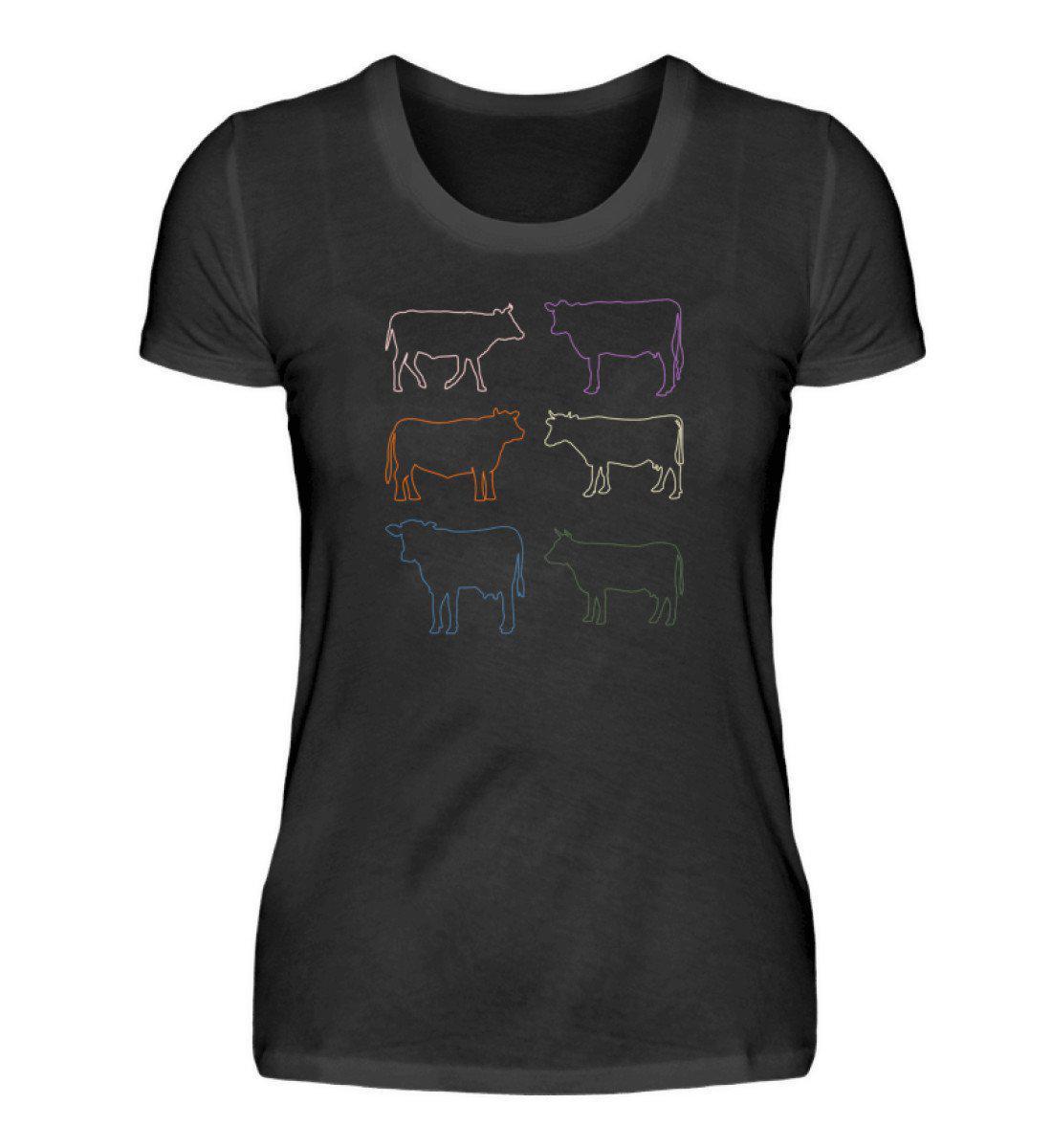 Kühe Silhouette farbig · Damen T-Shirt-Damen Basic T-Shirt-Black-S-Agrarstarz